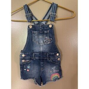 Jordache Girl Size 5T-NP-5 Denim Shorts Coveralls Blue with Sewn Emblems